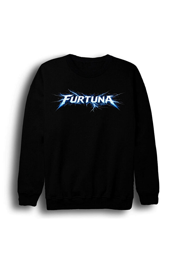 Furtuna - Lightning Printed Unisex 100% Cotton Crew Neck Black Sweatshirt