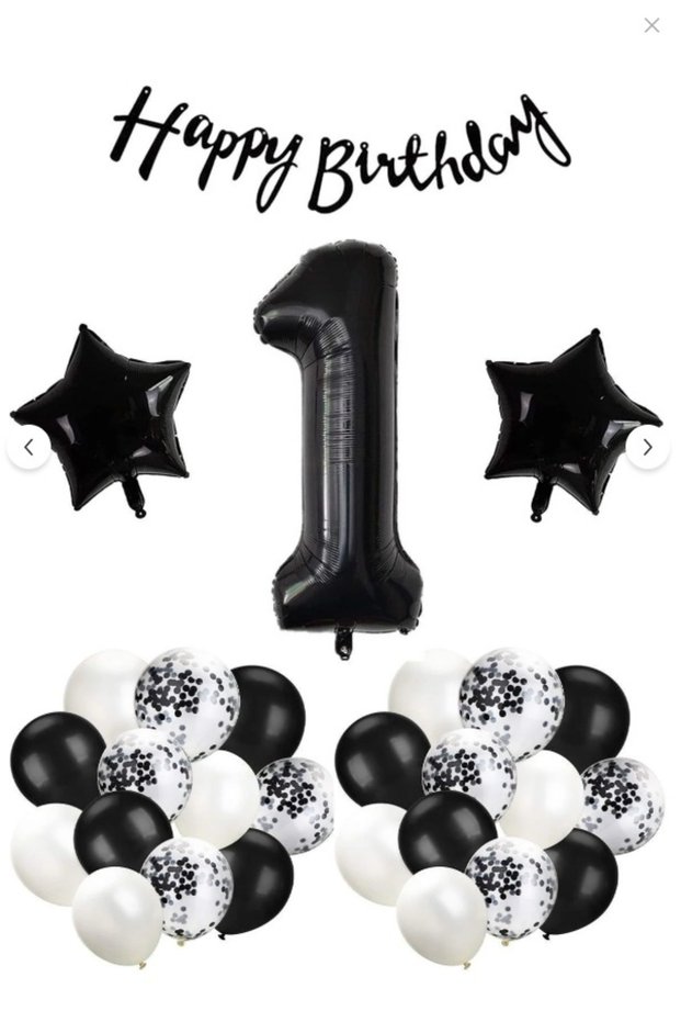 1 Year Old Black and White Birthday Balloon Set – Happy Birthday & Number Balloon