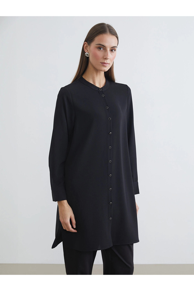 Lcw Grace Black Judge Collar Women's Shirt Tunic