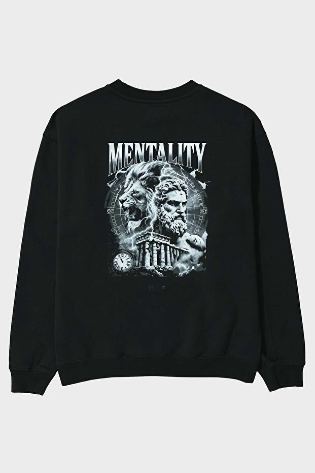 Mentality Zeus Back Printed Black Oversize Sweatshirt Men Women Unisex