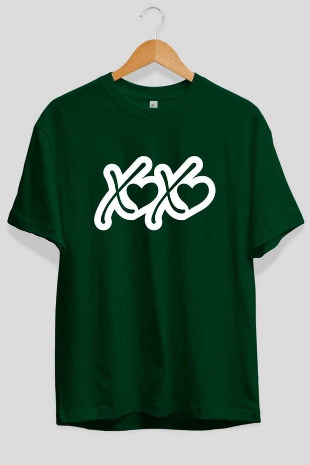 Xoxo Heart Front Printed Green Oversize T-Shirt Men Women Cotton Crew Neck T-Shirt