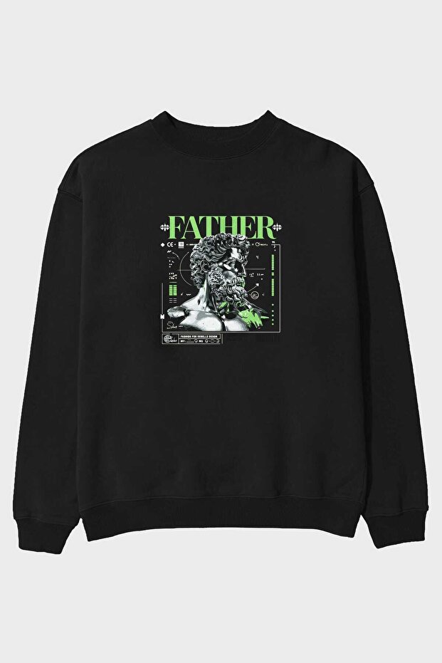 Father Zeus Front Printed Black Oversize Sweatshirt Men Women Unisex