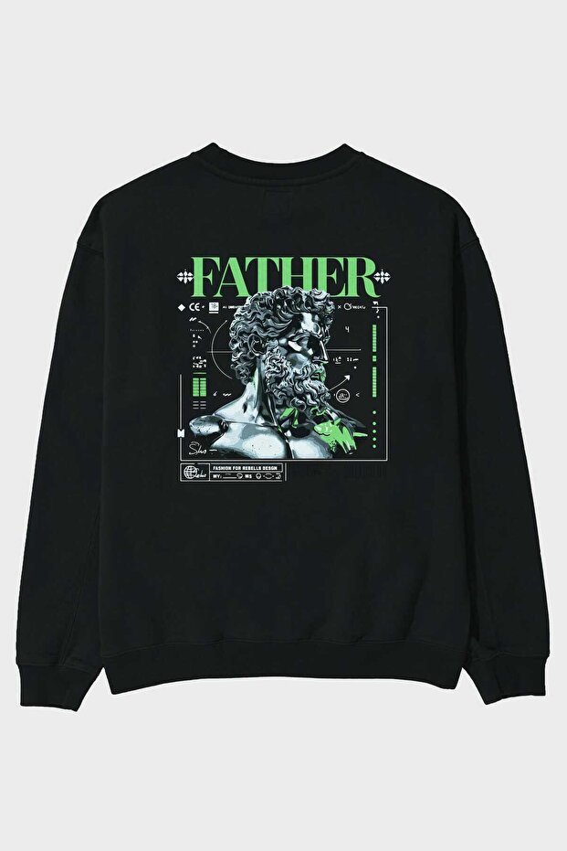 Father Zeus Back Printed Black Oversize Sweatshirt Men Women Unisex
