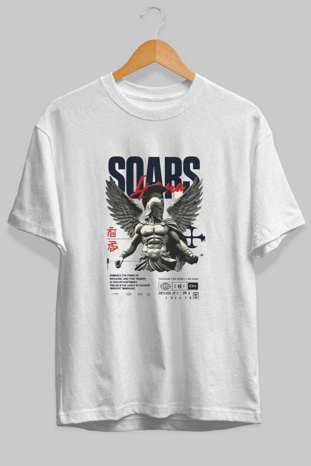 Soars Front Printed White Oversize T-Shirt Men Women Cotton Crew Neck T-Shirt