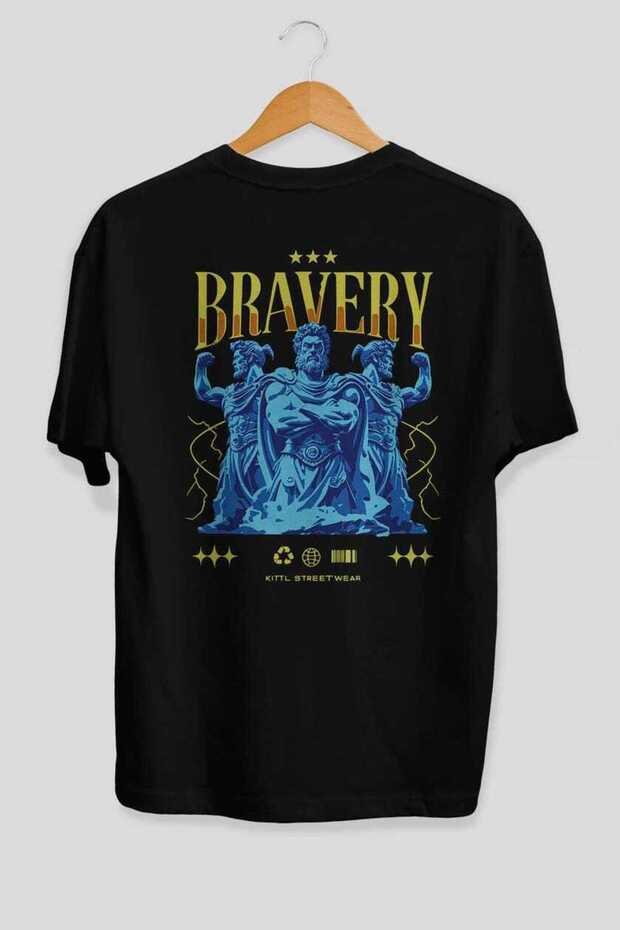 Bravery Back Printed Black Oversize T-Shirt Men Women Cotton Crew Neck T-Shirt