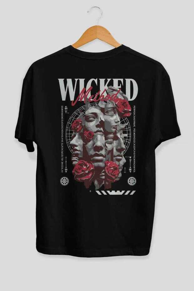 Wicked Method Back Printed Black Oversize T-Shirt Men's Women's Cotton Crew Neck T-Shirt
