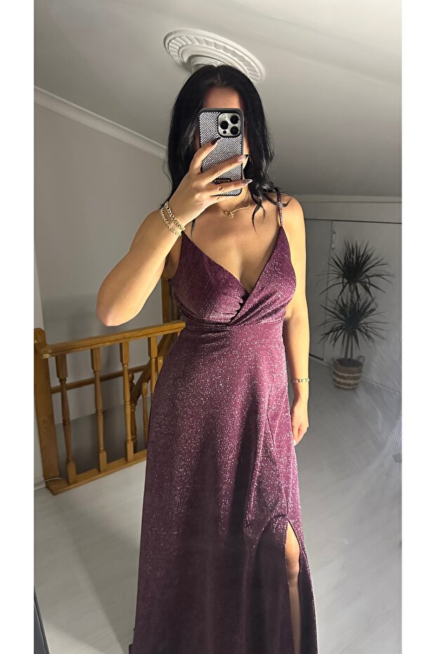 SİMLİ ASKILI MOR ELBİSE - 1