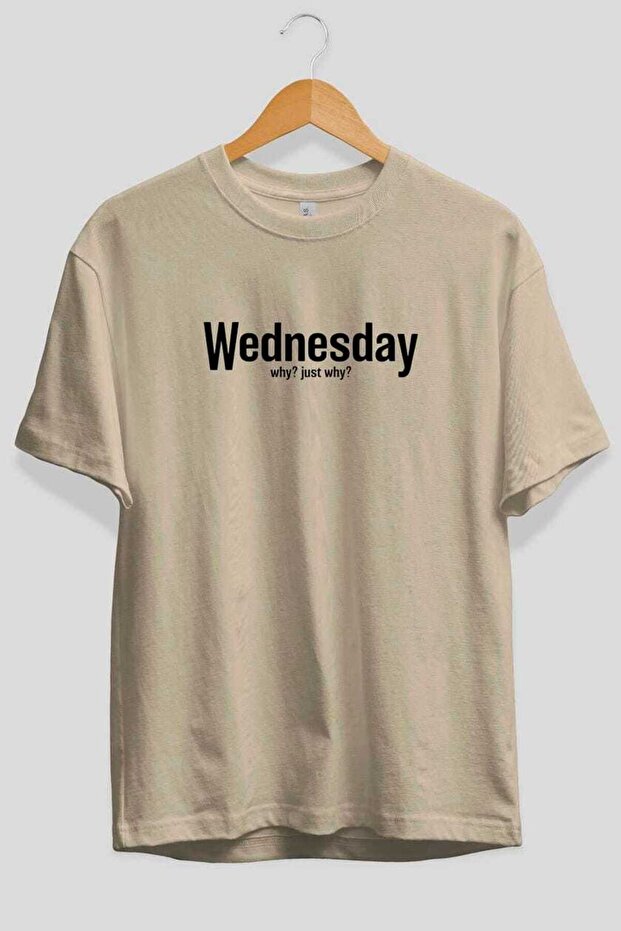 Wednesday Front Printed Beige Oversize T-Shirt Men's Women's Cotton Crew Neck T-Shirt