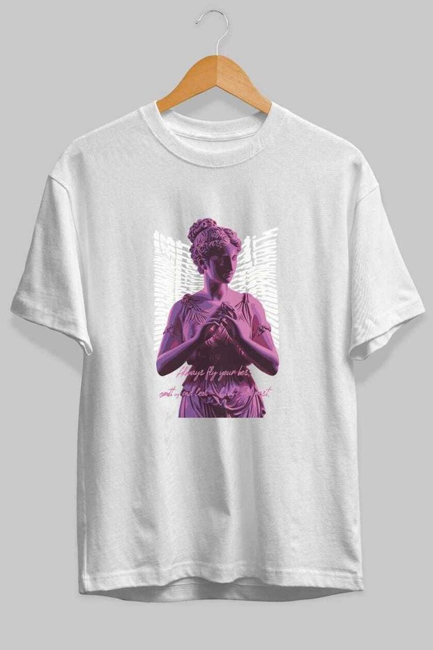 Always Fly Front Printed White Oversize T-Shirt Men Women Cotton Crew Neck T-Shirt