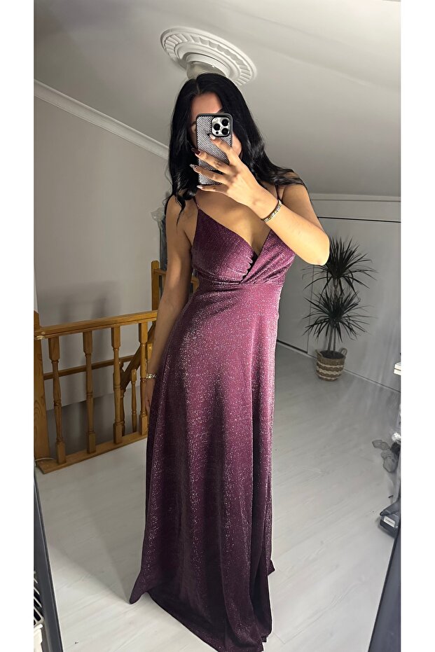 SİMLİ ASKILI MOR ELBİSE - 4