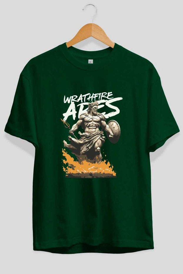 Wrathfire Ares Front Printed Green Oversize T-Shirt Men Women Cotton Crew Neck Tshirt