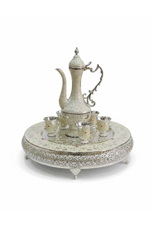 Silver Arabic Dallah Coffee Set with Tray Cups