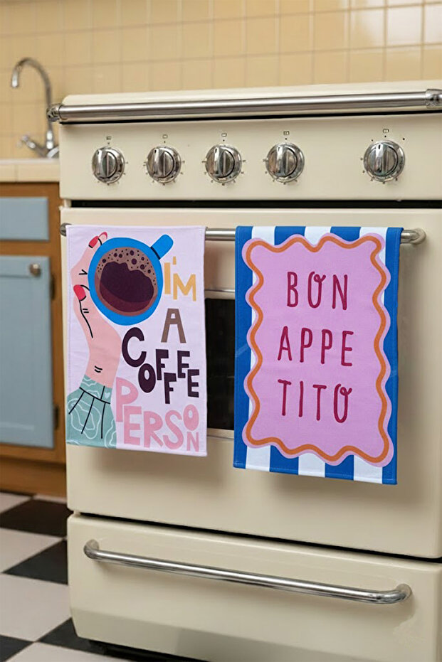 I'M a Coffee Person / Bon Appetito 2 Cotton Kitchen Oven Towels