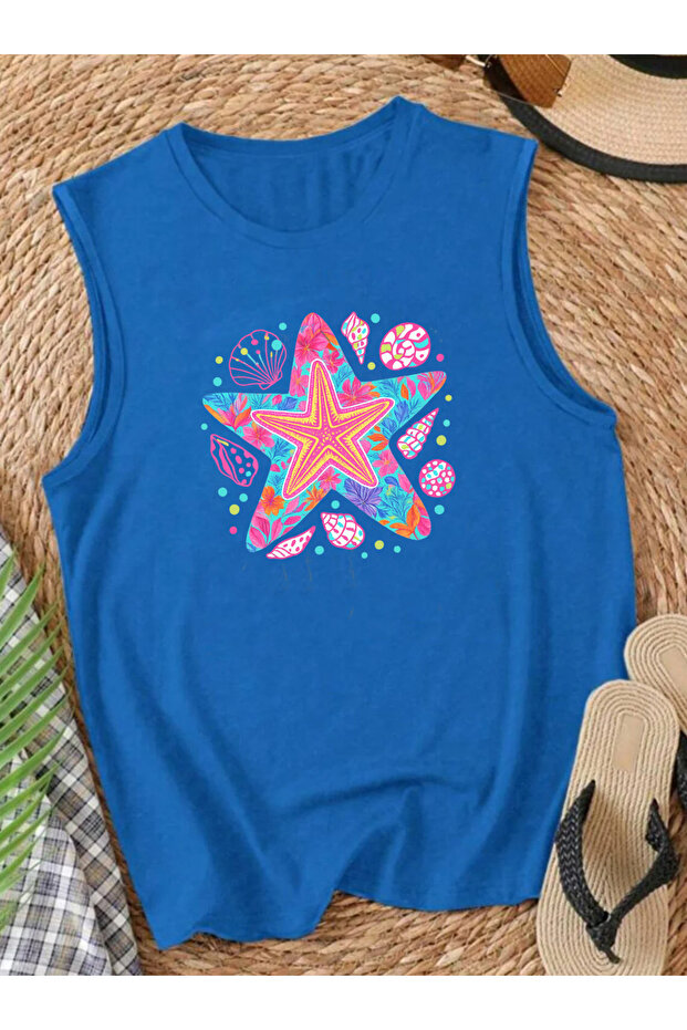 Sea Star Summer Printed Summer Sleeveless Crew Neck Women's Tshirt