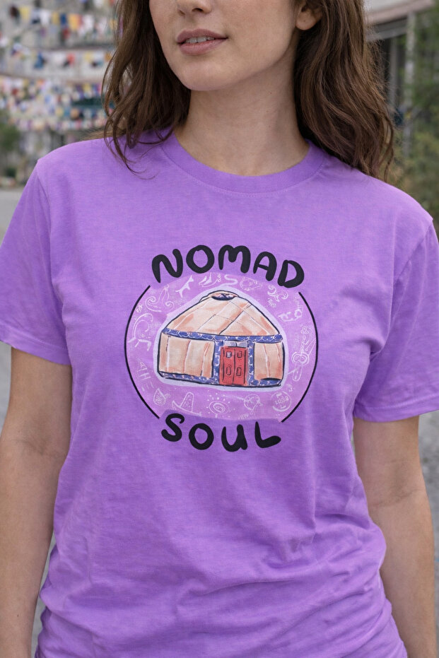تي شيرت نوماد كازاخسكايا يورتا مطبوع، مقاس كبير، 100% قطن، مريح وناعم للاستخدام اليومي