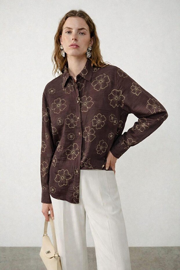 Floral Pattern Oversize Woven Shirt Ss26Go0001