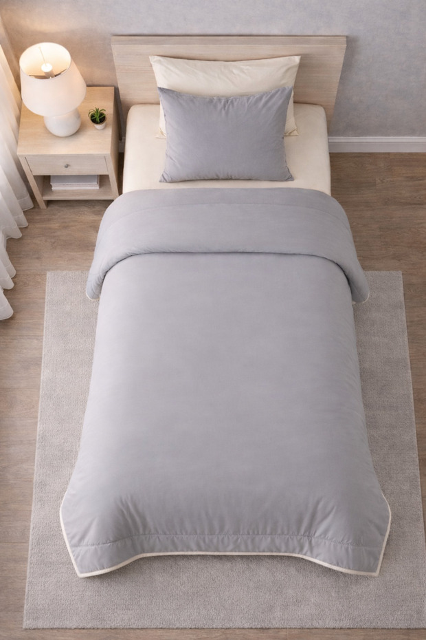 Duvet Cover Set Ranforce Single - Reversible (3-Piece) - Gray - Cream