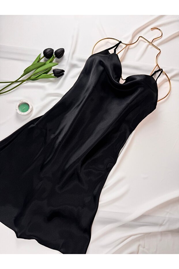 Degaje Collar Satin Strap Nightgown Dress