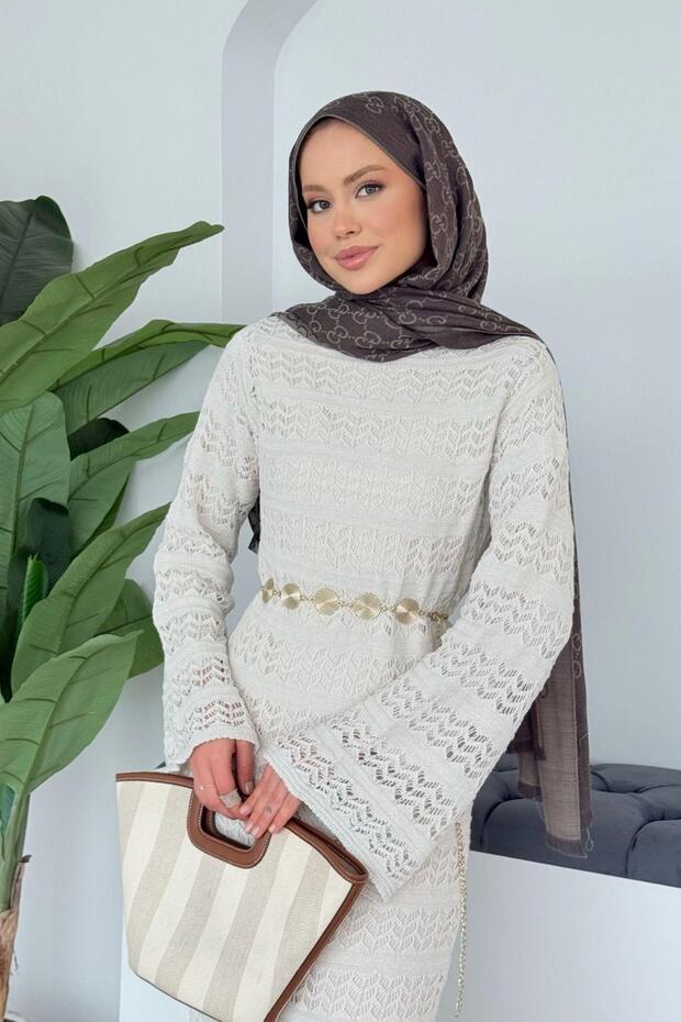 Peny Örme Elbise Krem - 2