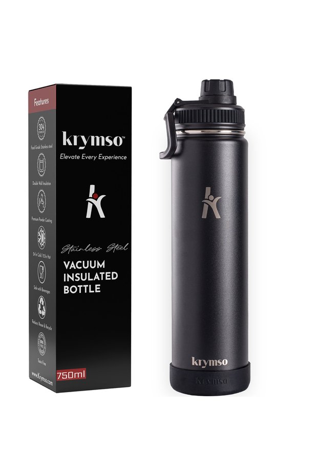 750ml Stainless Steel Water Bottle,Insulated, Leak Proof, Thermos Bottle for Kids (Black)