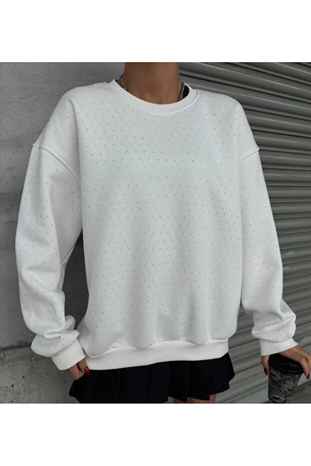 سترة رياضية كبيرة الحجم مزينة بالترتر - 1