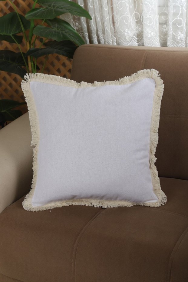 Linen White Pompom Throw Pillow Cushion Cover 43 X 43