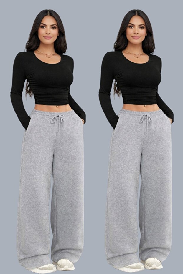 2-Piece Women's Wide Leg High Waist Sweatpants