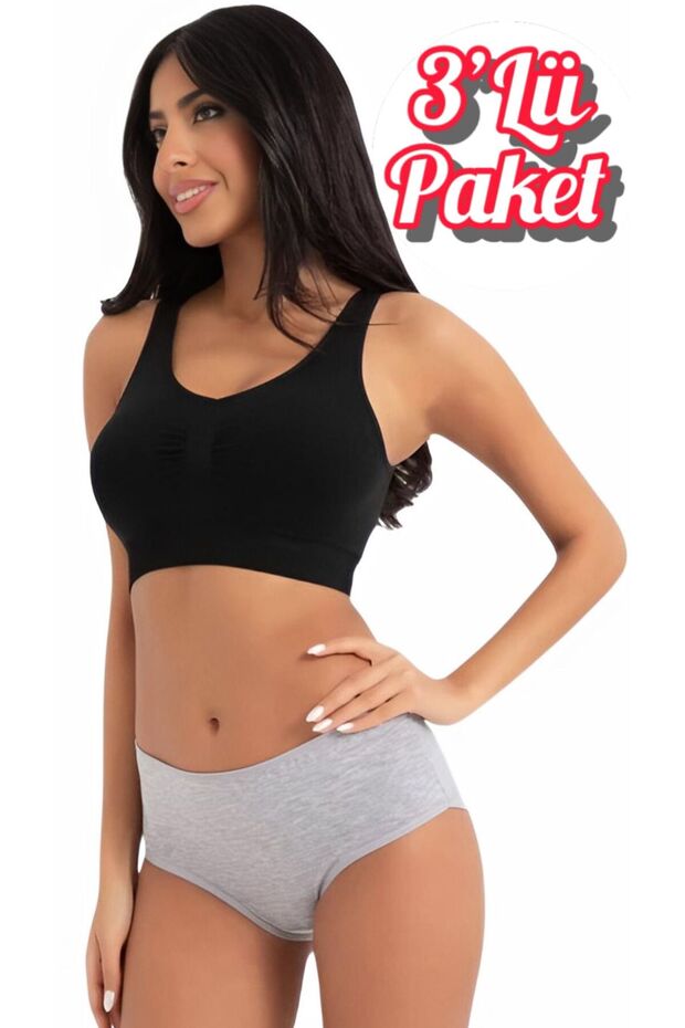 3-Pack Luxury Flexible Cotton High Waist Bato Women's Gray Panties Ozt3-112