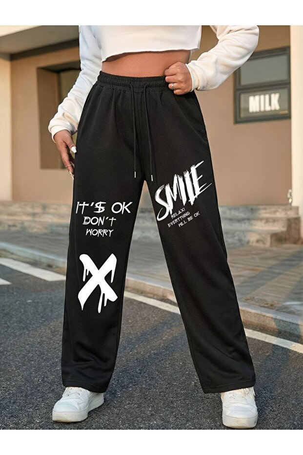 Unisex It's Ok Printed Baggy Cut Wide Leg Sweatpants