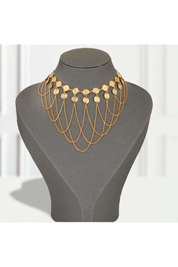 Gold-plated alternative pendant with dangling circles, hypoallergenic