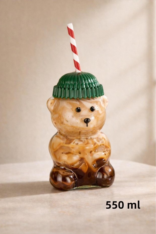 Trend Glass Barista Tedy Glass with Straw and Teddy Bear 550 ml Krw-12