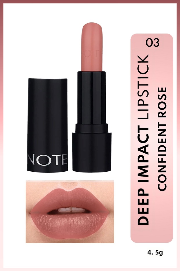 Deep Impact Lipstick Creamy Textured Semi-Shiny Lipstick 03 Confident Rose - Nude
