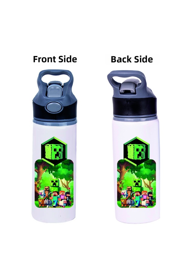 Printed Metal Water Bottle with Straw 650ml.
