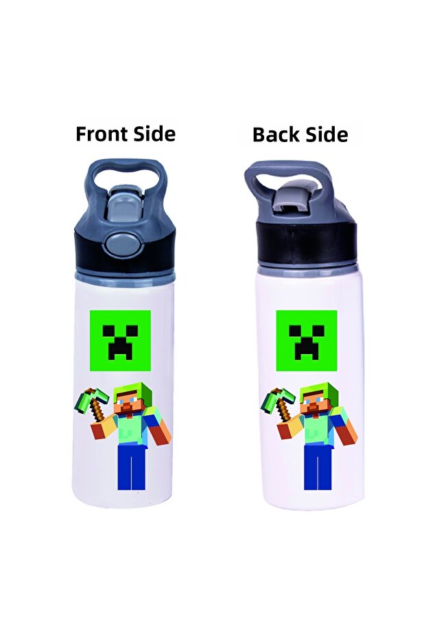 Printed Metal Water Bottle with Straw 650ml.
