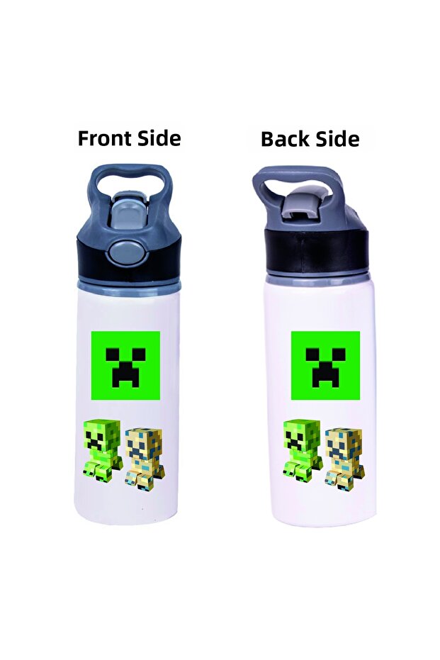 Printed Metal Water Bottle with Straw 650ml.