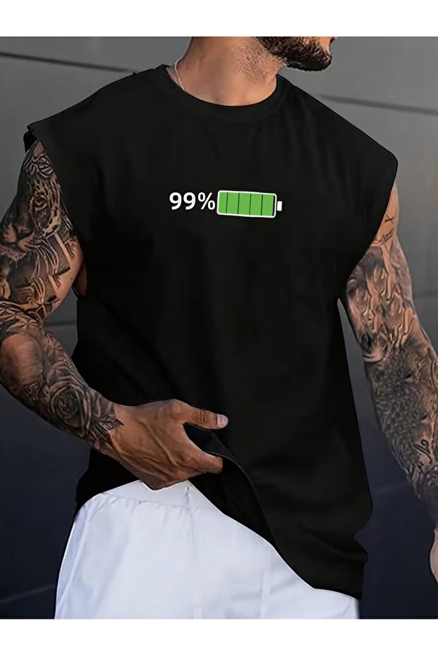 Silatrend Men's Black Original Printed Oversize Cut Cotton Crew Neck Undershirt