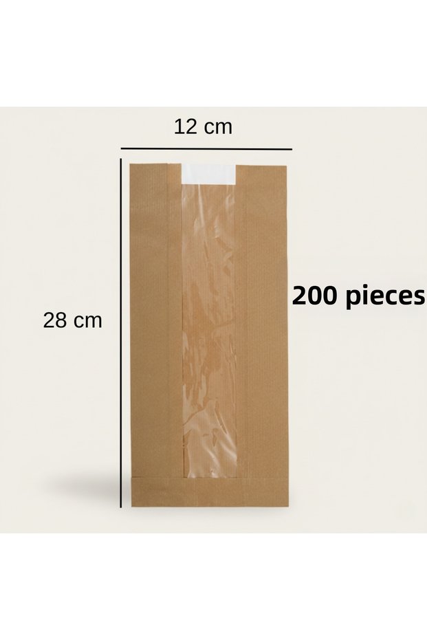 Kraft Şamua Paper Bag with Window 12X28 cm 200 Pieces - Food Grade Gift Packaging Paper Bag