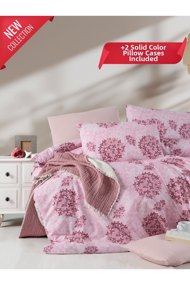 4-Piece Double Duvet Cover Set Elegant Pink