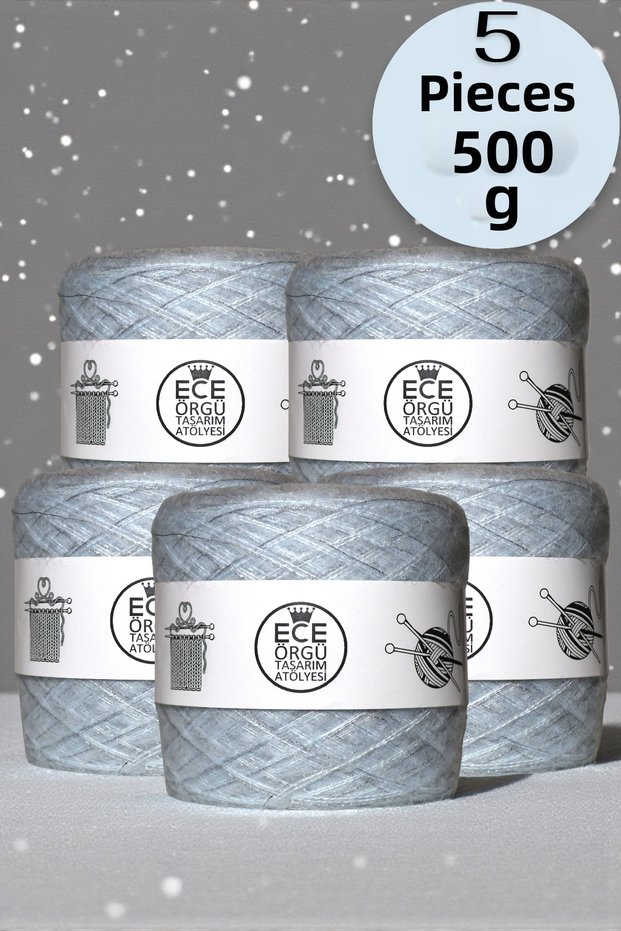Two Ply Baby Blue Angora and Gray Viscose Mixed with Silver Lurex Knitting Yarn (500 Gr.)