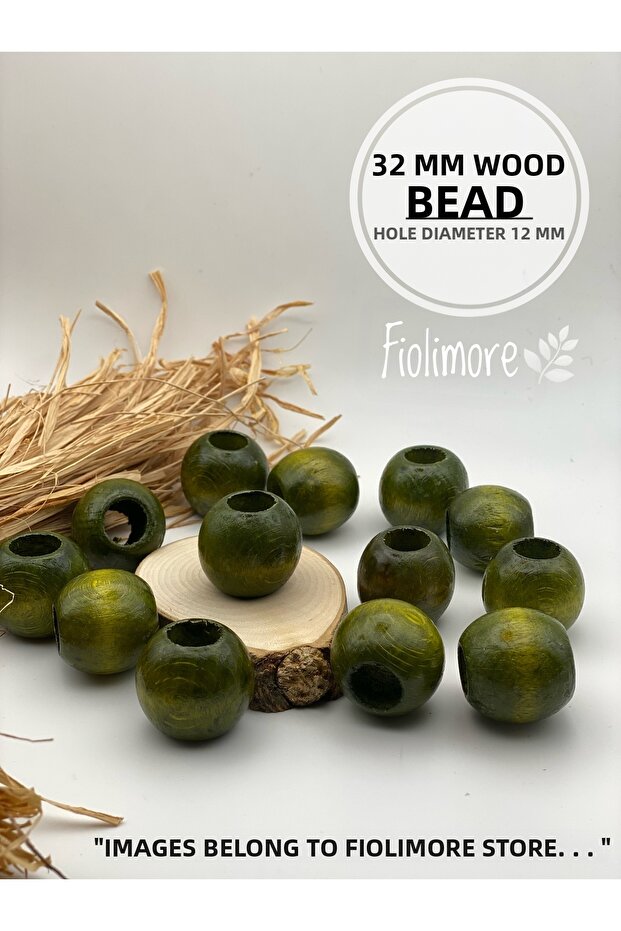 5 Pcs 32 mm Khaki Green Wooden Beads Round Macrame Bag Design Board Hole Diameter 12 mm