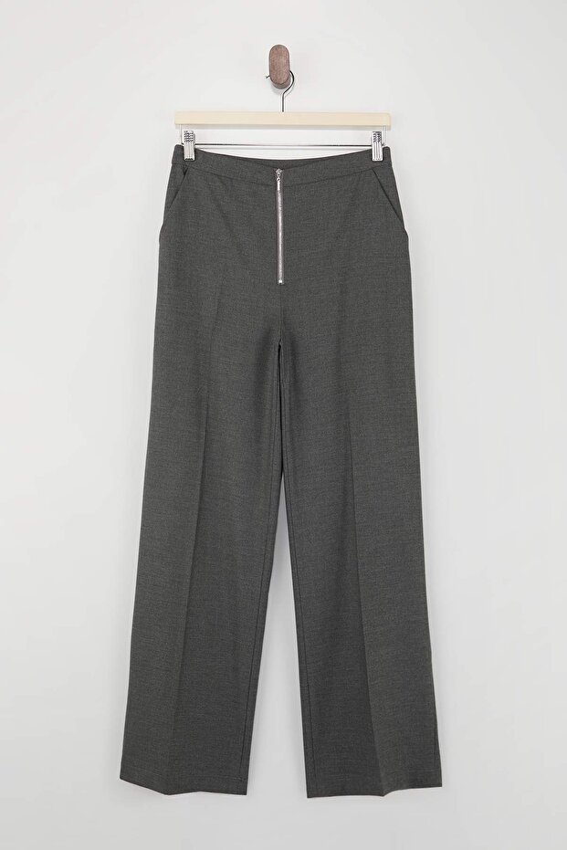 Limited Edition Antrasit Fermuar Kapamalı Straight/Düz Kesim Kumaş Pantolon TWOSS26PL00061 - 2