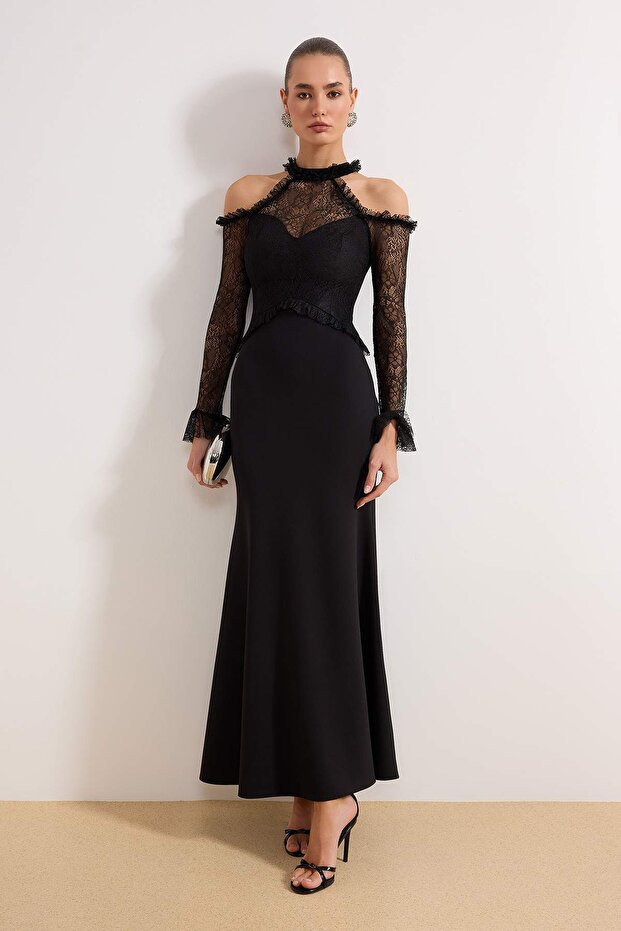 Siyah Dantel Maxi Abiye & Mezuniyet Elbisesi TPRSS26AE00028 - 2