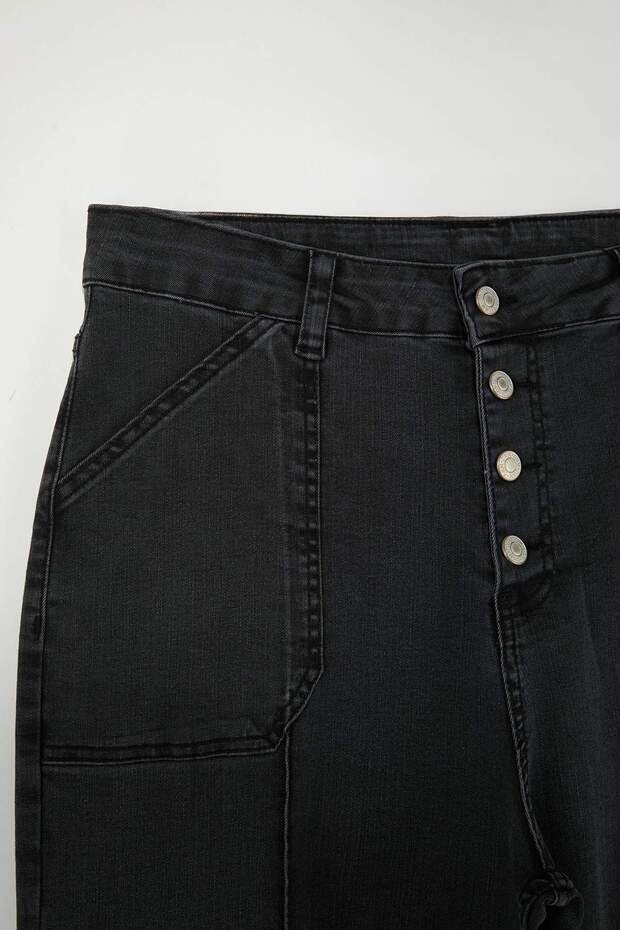 Antrasit Yüksek Bel Duble Paça Comfort/Esnek İnce Kumaş Straight Fit Jeans TBBSS26CJ00009 - 7
