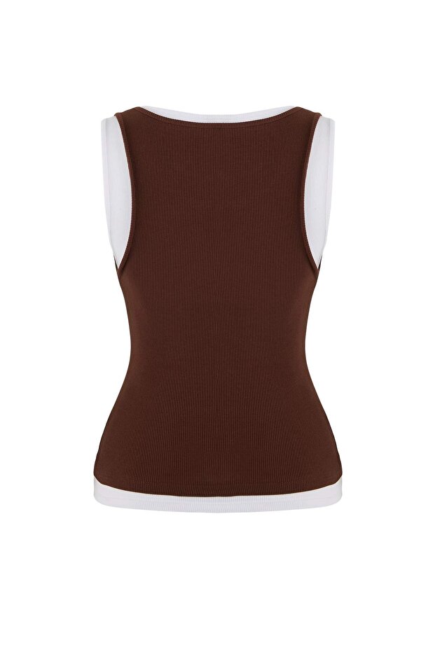 Wardrobe Essentials-Kahverengi Fitted/Vücuda Oturan Kolsuz Biyeli Esnek Örme Atlet TWOSS26AL00009 - 7