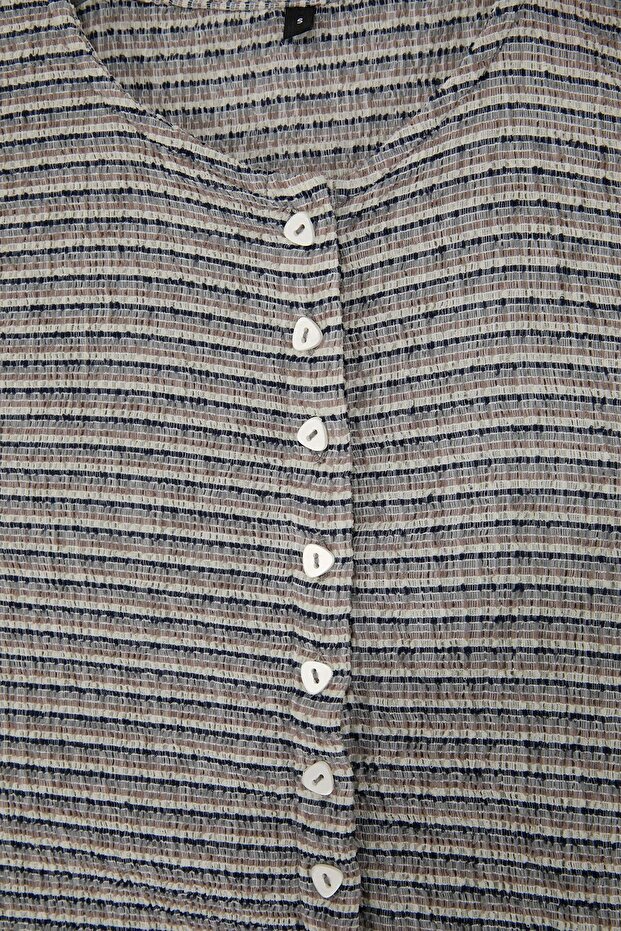 Teen Çok Renkli Çizgili Fitted/Vücuda Oturan Düğmeli Kolsuz Dokulu Örme Bluz TWOSS26BZ00260 - 6