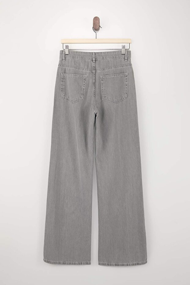 Gri DÖKÜMLÜ Yüksek Bel MEVSİMLİK %100 Pamuk Uzun Boy Wide Leg Jeans TWOSS26JE00127 - 7