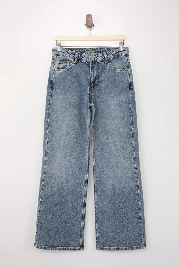 Açık Mavi Normal Bel Az Esnek Wide Leg Uzun Boy Jeans TWOSS26JE00151 - 5