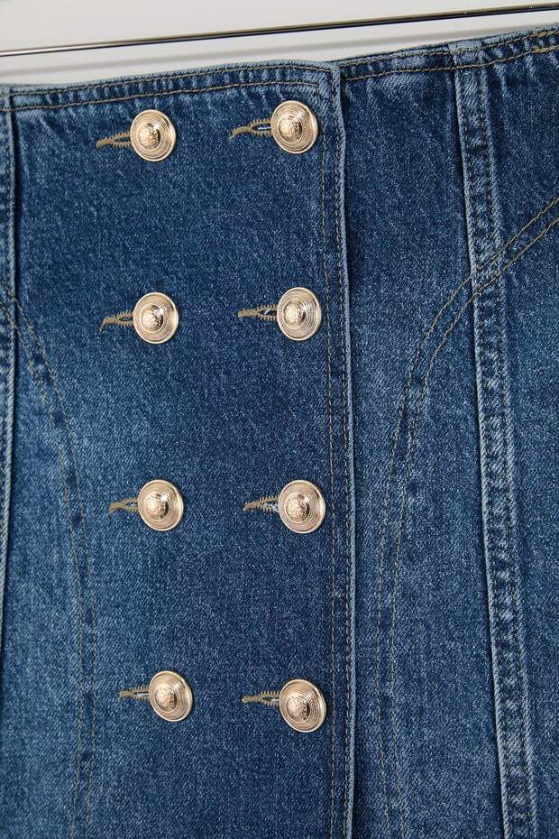 Limited Edition Mavi Düğme Detaylı Az Esnek Mini Denim Etek TWOSS26ET00012 - 7