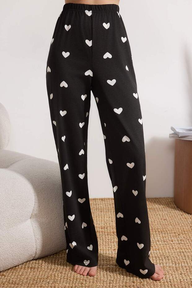 Siyah %100 Pamuklu Kalpli Örme Pijama Takımı THMAW21PT0548 - 3