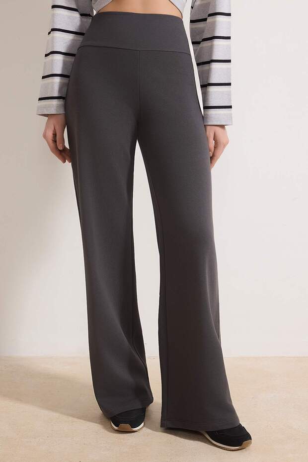 Antrasit Ince Ekstra Yüksek Bel Wide Leg/Geniş Kesim Pantolon TWOAW25PL00026 - 3